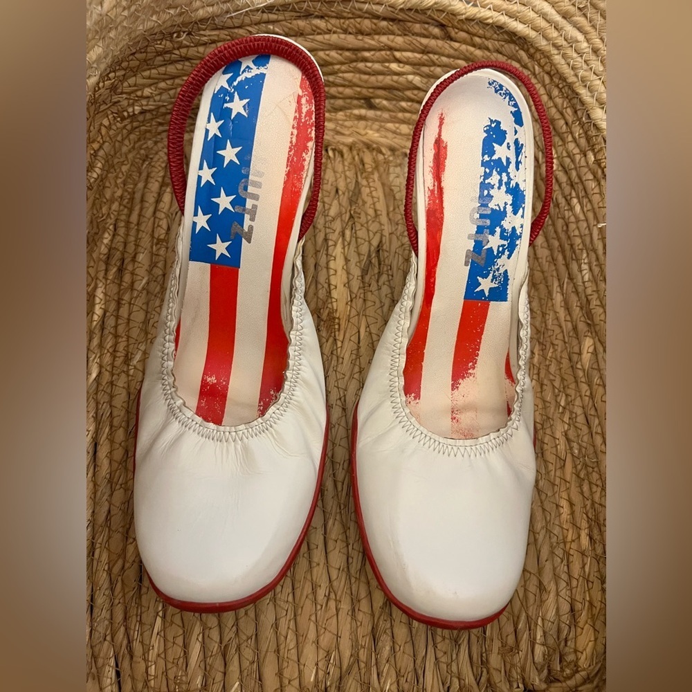 Schutz White and Red Star-Striped heeled Mules (S1)